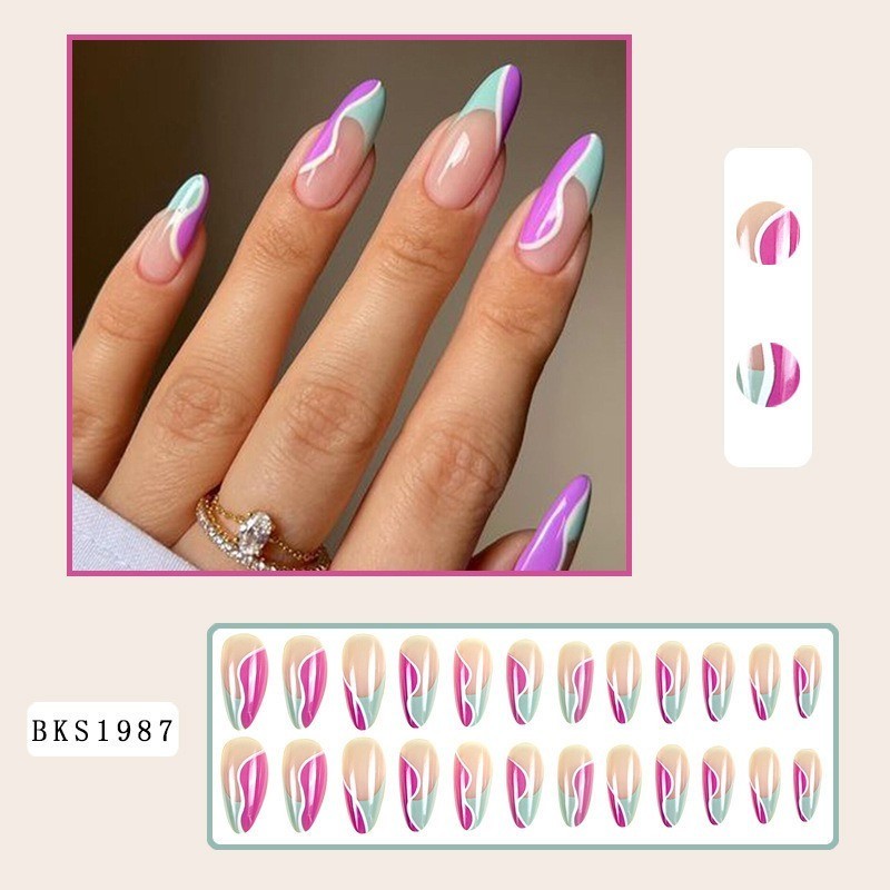 Almond Mid-Length Multi-colored Press-On Nails
