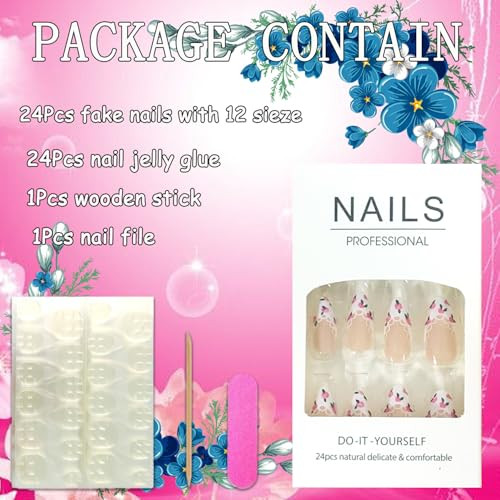 Press on Nails Almond Medium Length Glossy Full Cover Acrylic White French