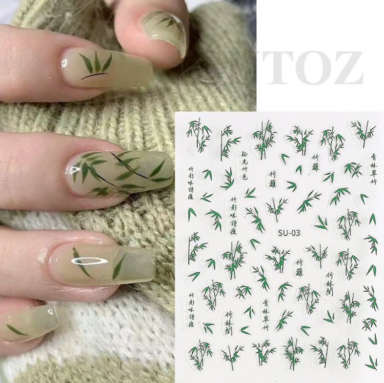3D Nail Art Sticker Character Leaf Bamboo Decals Manicure Peel & Stick DIY NS32