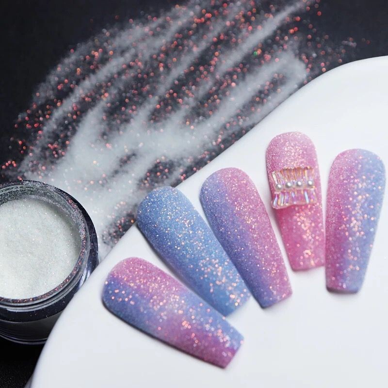 Mermaid Effect Nail Powder 5g + Brush Iridescent Dust Trend Glitter Mirror UK