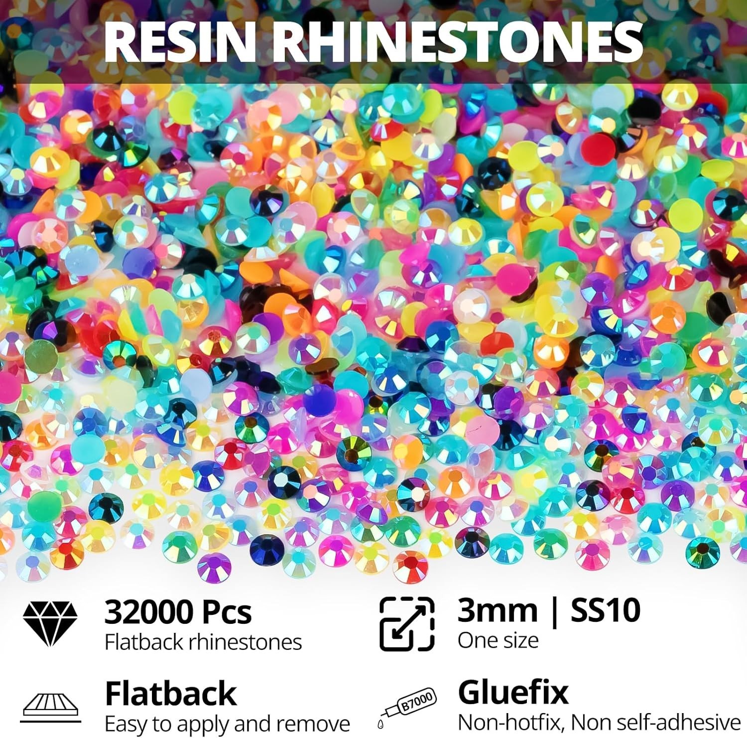 32000Pcs 3mm Rainbow Jelly Rhinestones Gems for Bedazzling Crafting, Colorful***