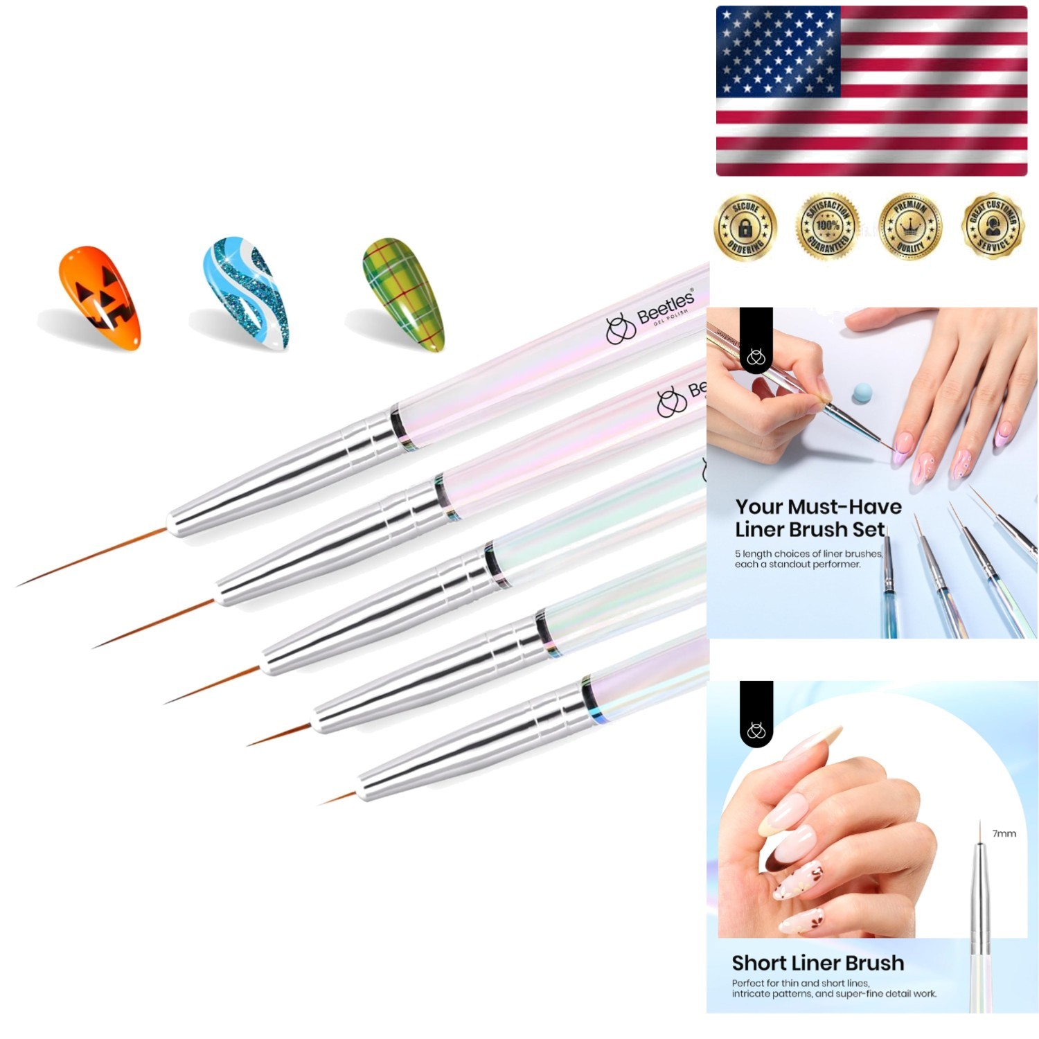 5 Size Professional Nail Art Brushes for Intricate Styling & Creative Designs