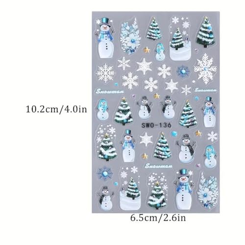 2Pcs Christmas Nail Art Stickers Decals 5D Embossed Winter Nail Decals Qa1
