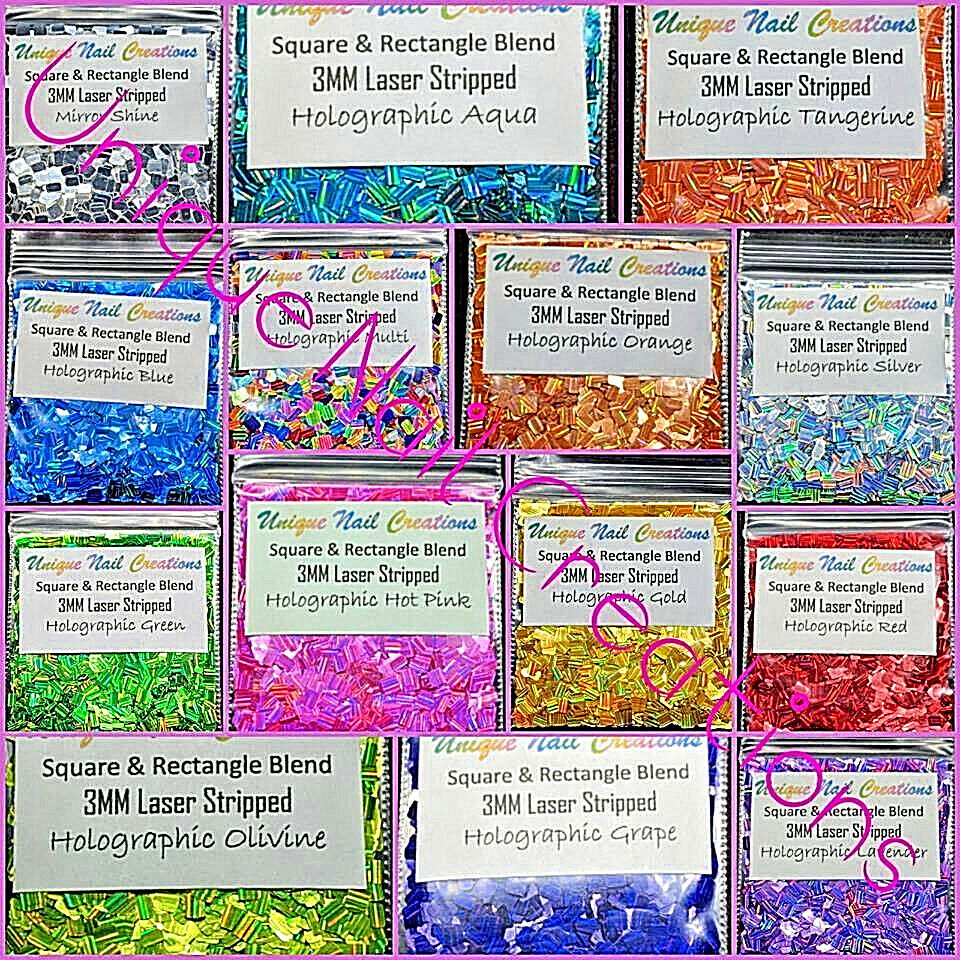 SQUARE & RECTANGLE~LAZER HOLO~U Pick~Nail Art•Acrylic•Gel•Body Art•Face•Festival