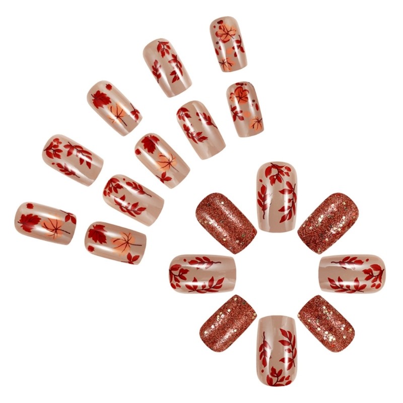 24pcs Stylish Fall Leaf Designs Artificial Nail False Nail For Any Occasion