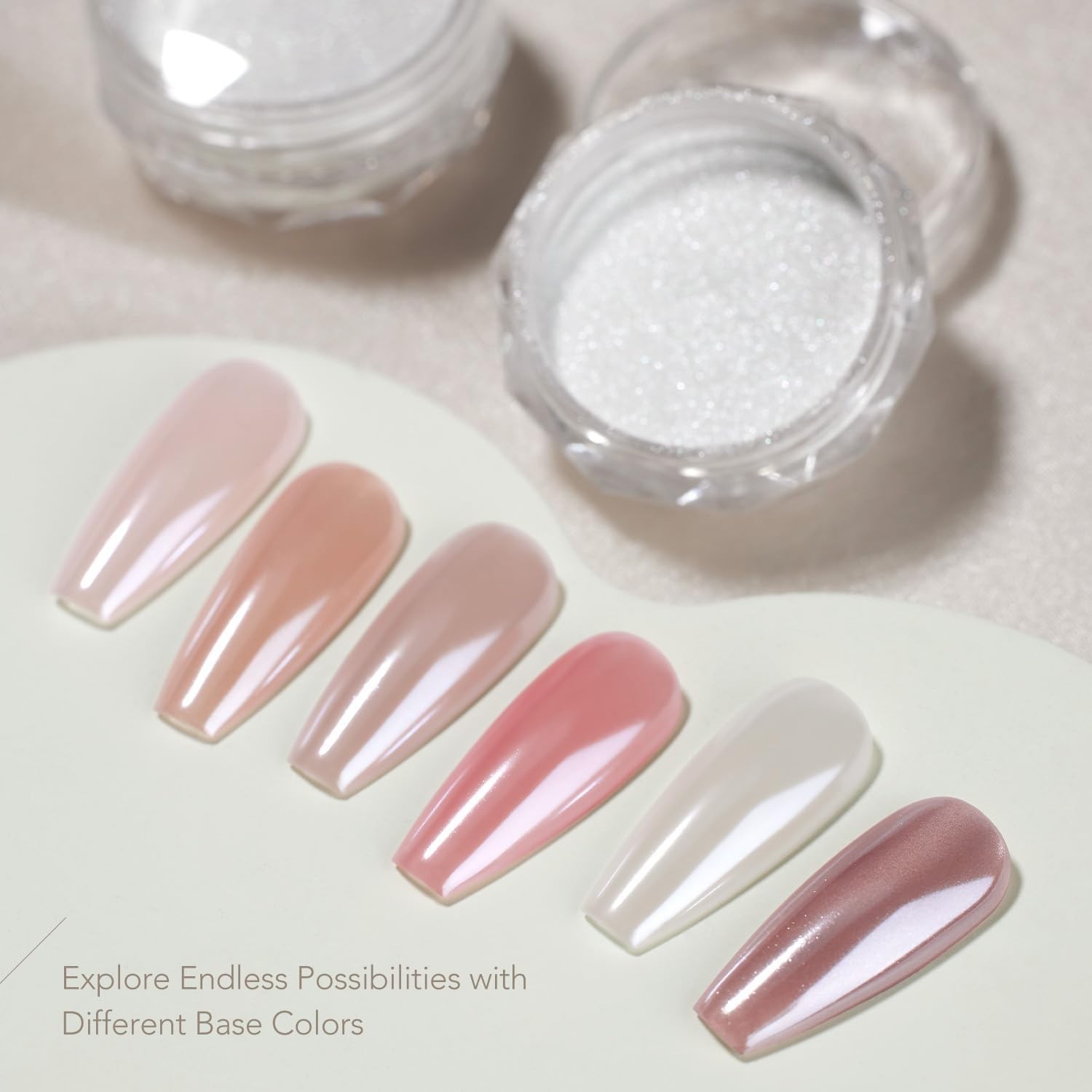 GAOY White Pearl Chrome Nail Powder Mirror Effect Shimmer Glitter Pigment Aurora