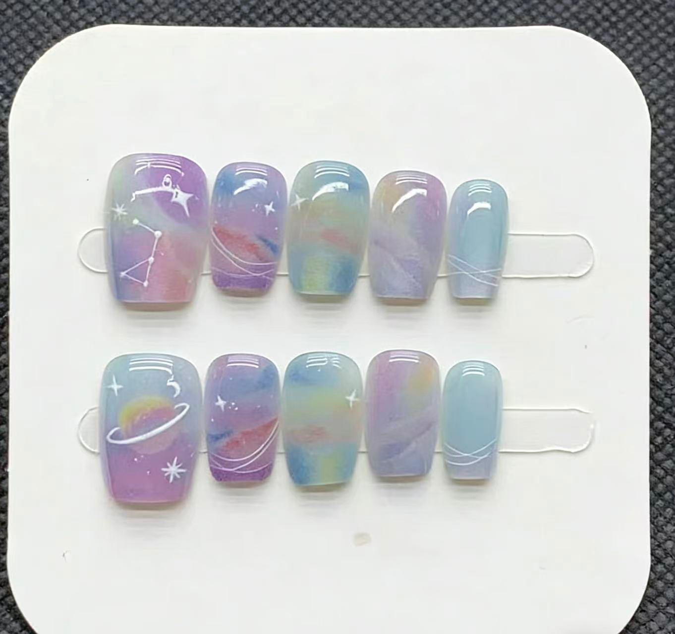 10Pcs Starry Galaxy Short Square Press On Nails One Size Fits Most