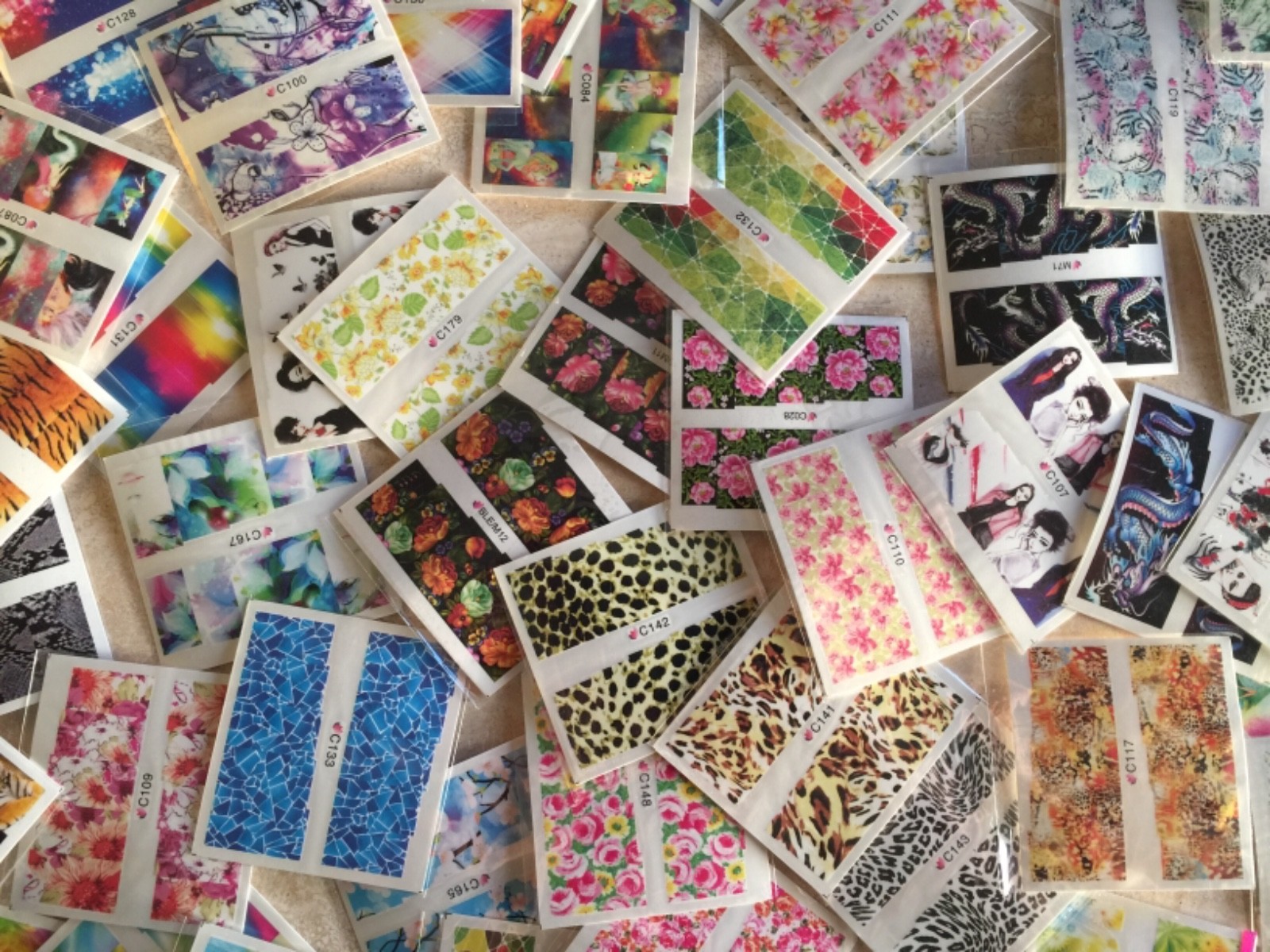 30 Sheets Nail Art Decal Stickers Water Slide Tattoo Transfer Random Full Size