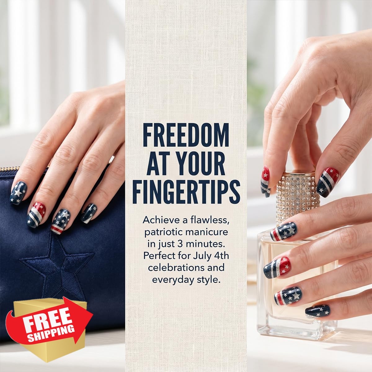 LFAAYYF Style8 Red White Blue Glitter French Tip Nails