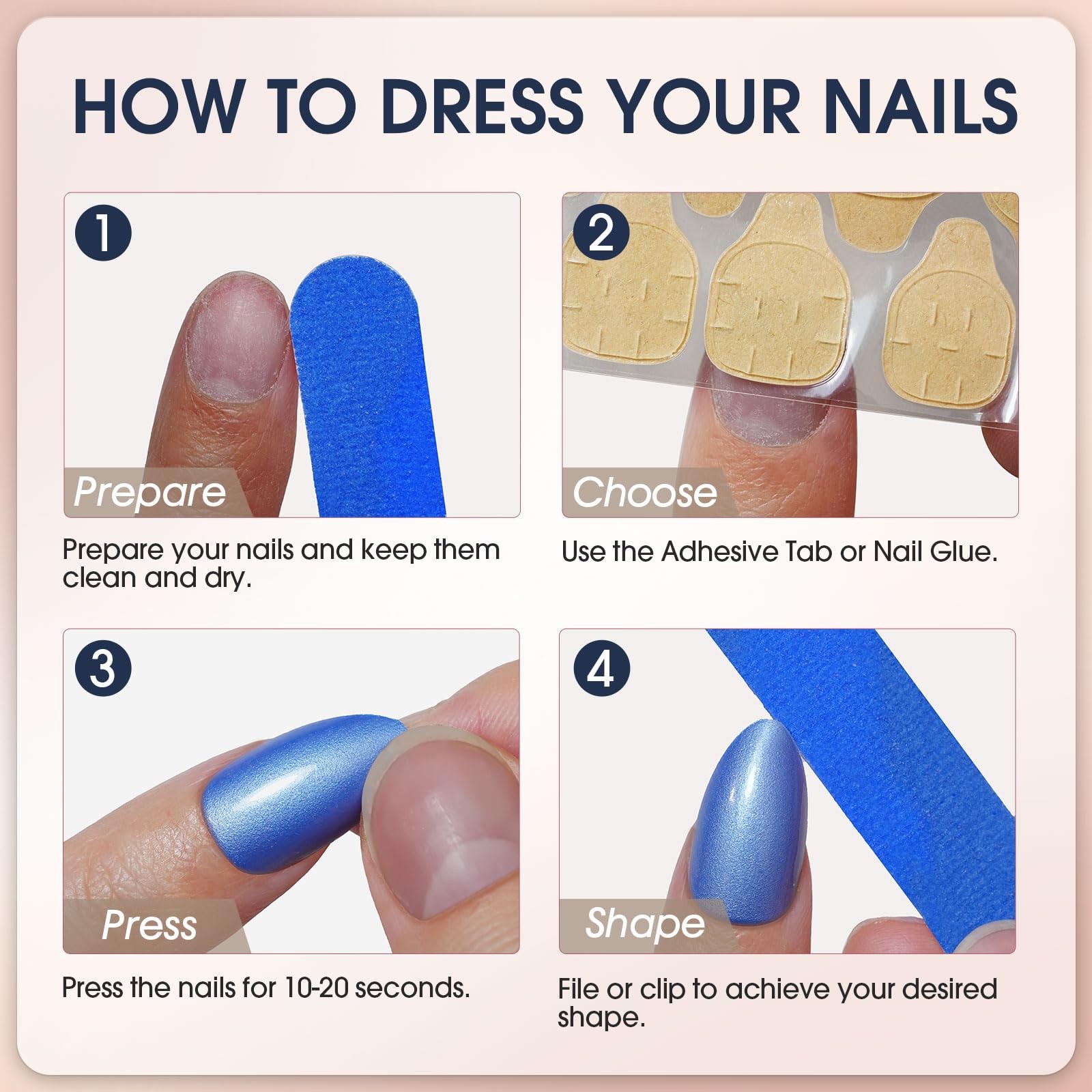Press on Nails Medium Long Rhinestone Pearl Pink Ombre Fake Nails Square Glos…