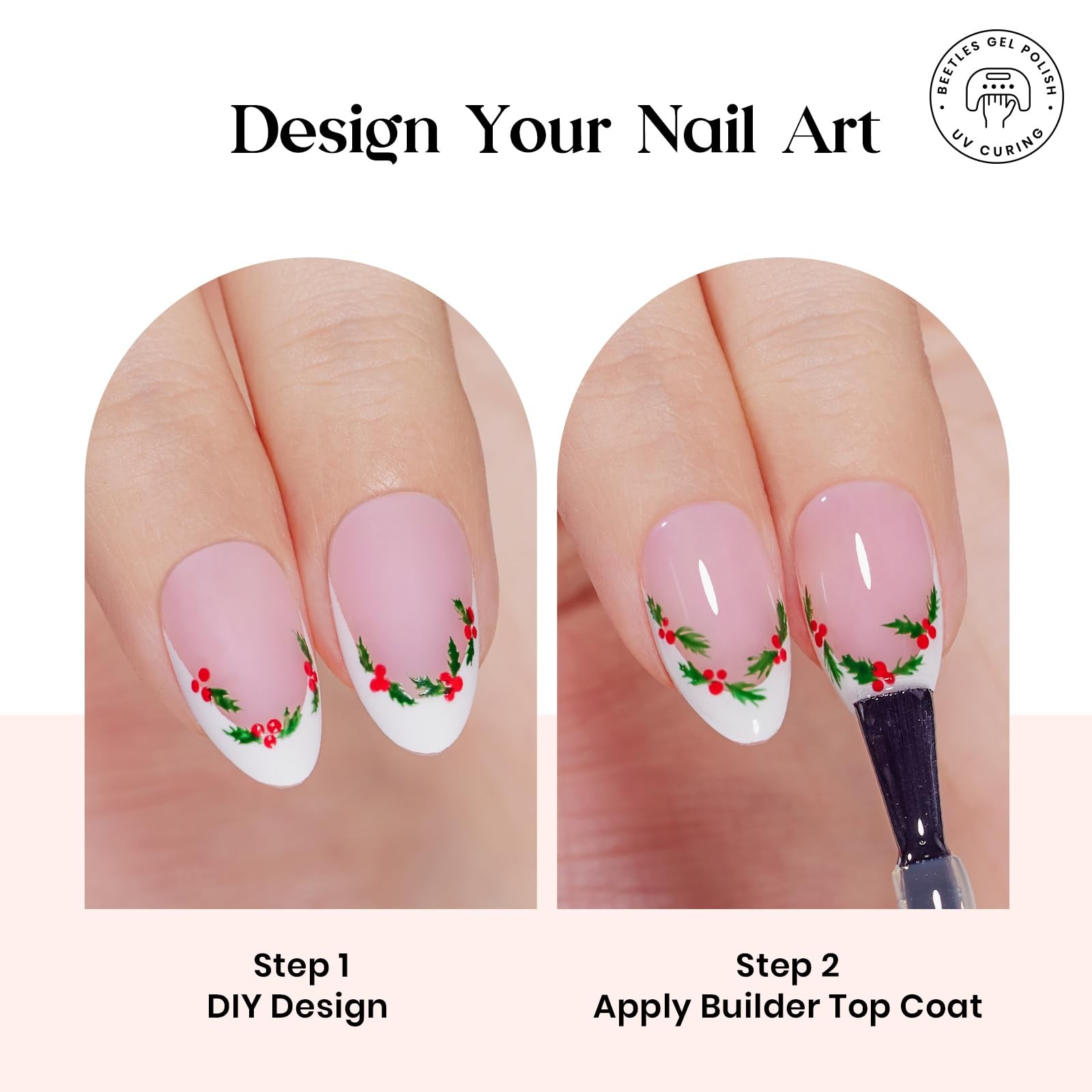 Beetles Short Almond, B – Press On Nail Kit | Amlond | Pink French