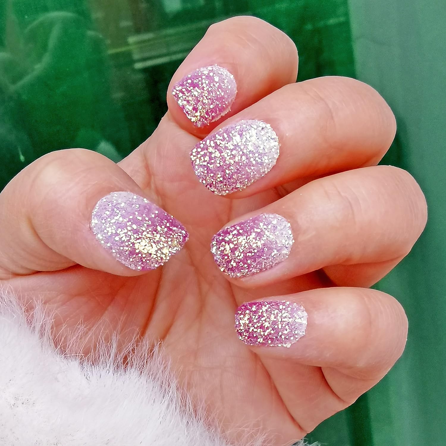 24Pcs Kids Press on Nails for Girls,Purple Gradient Short, Purple
