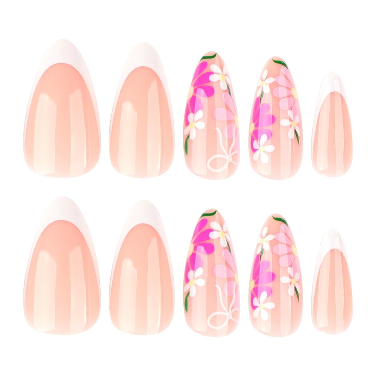 24 Pcs Flower Press on Nails Short Almond Nail Tips,Nude Pink Fake Nails Pres…