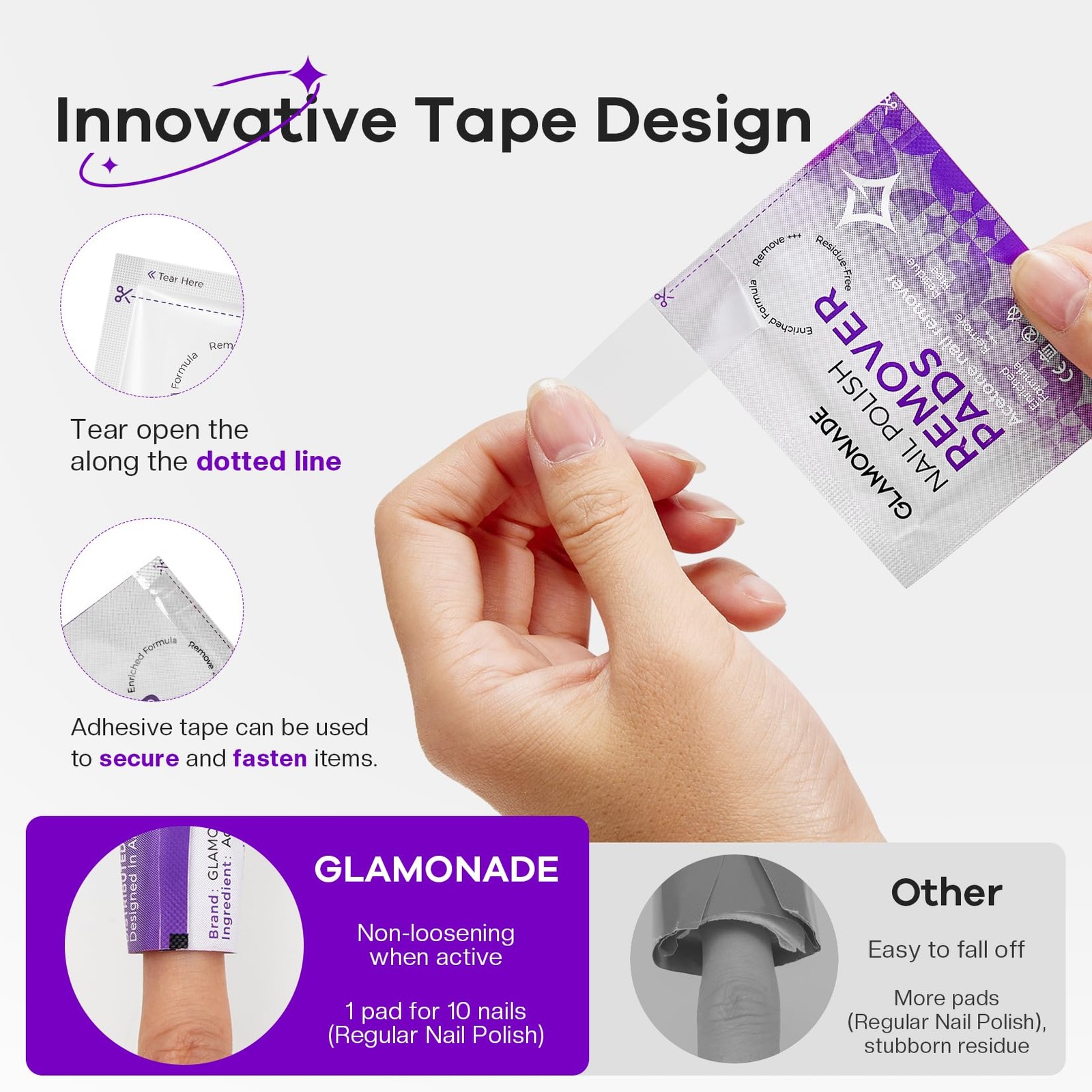 Glamonade Nail Polish Remover Pads: Acetone Gel 100 PCS
