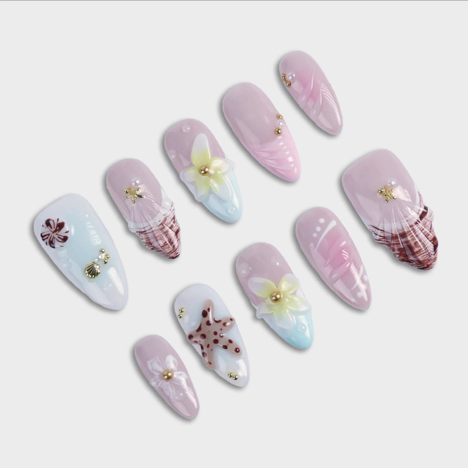 SIYOU Venus Medium Almond Blush Seashell Pearl Press-On Nails 10pc
