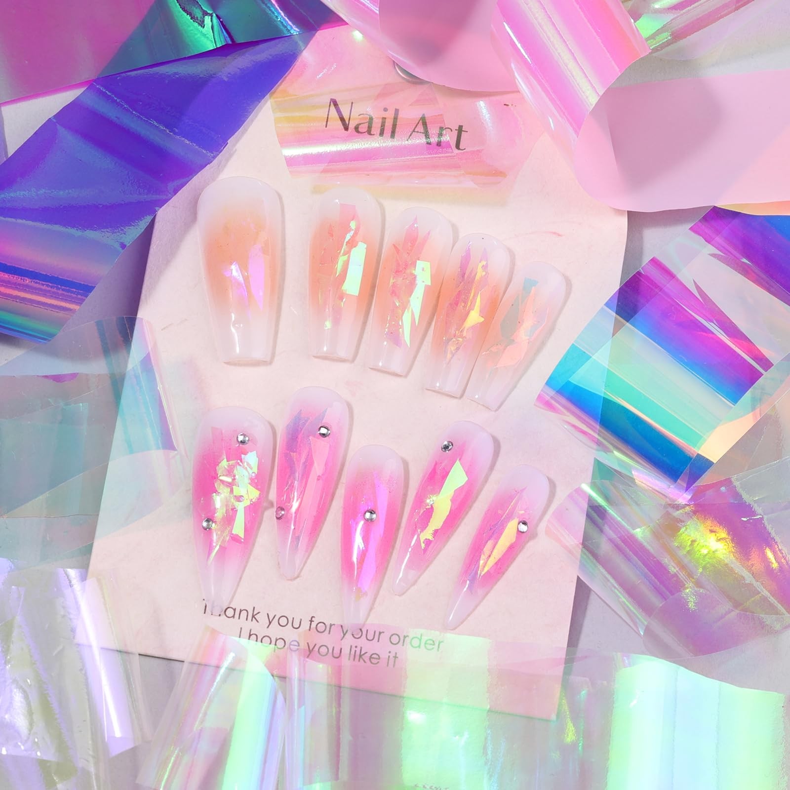 Aurora Glass Paper Nail Art Sticker 10 Sheets Gradient Laser Broken Glass Paper