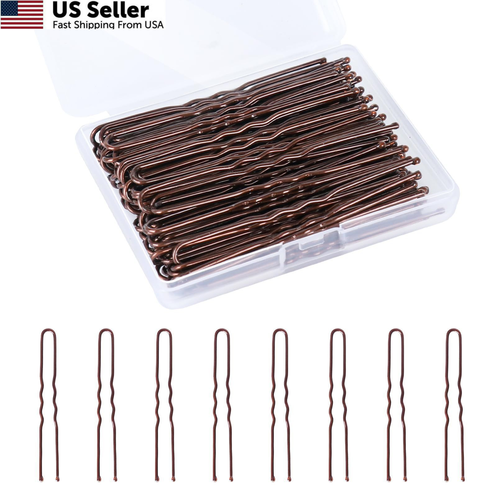U Shaped Hair Pins, 100PCS 2.4inch Bun Pins 100 Count (Pack of 1), Brown