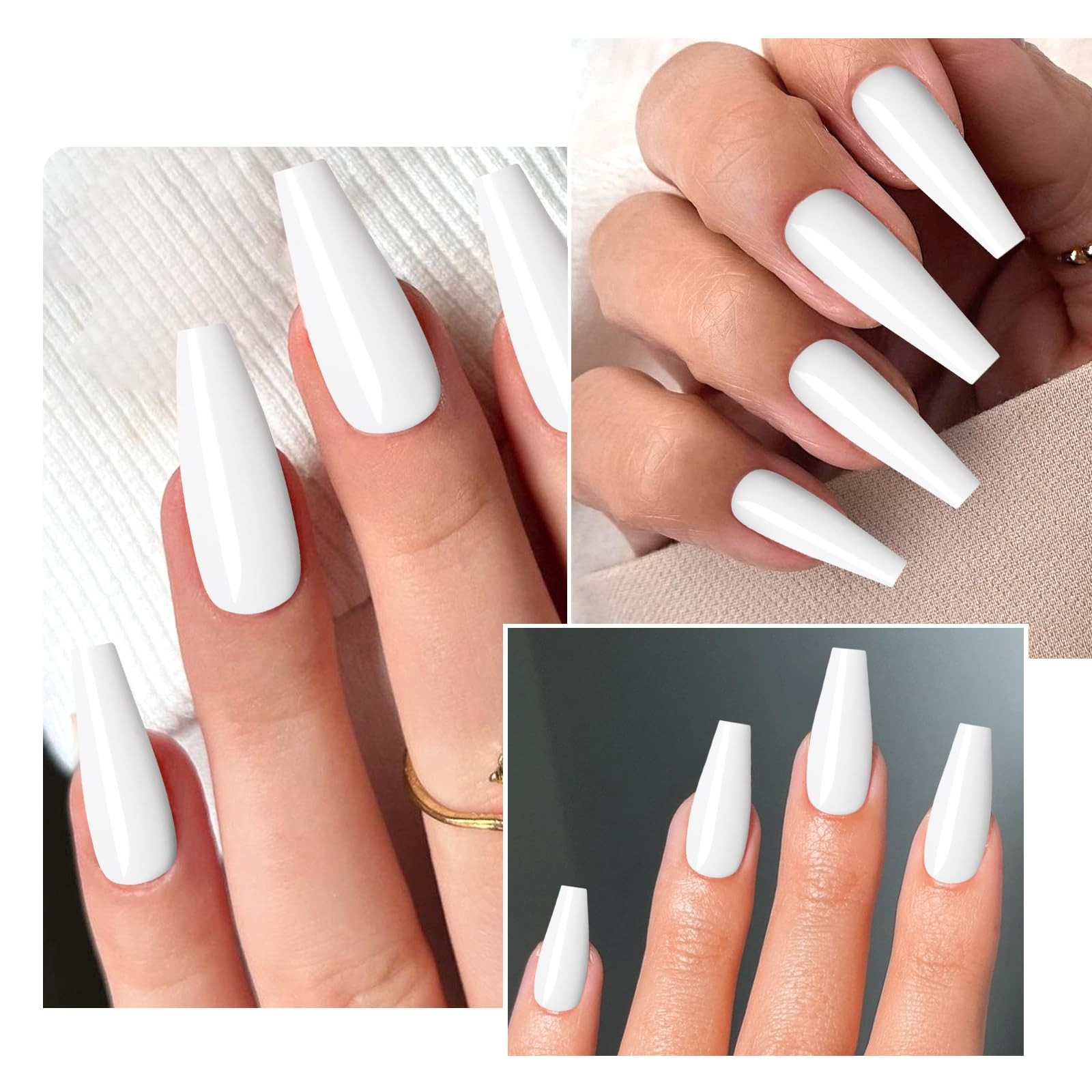 Colored Coffin Press on Nails Long Ballerina 100 Piece Assortment, White