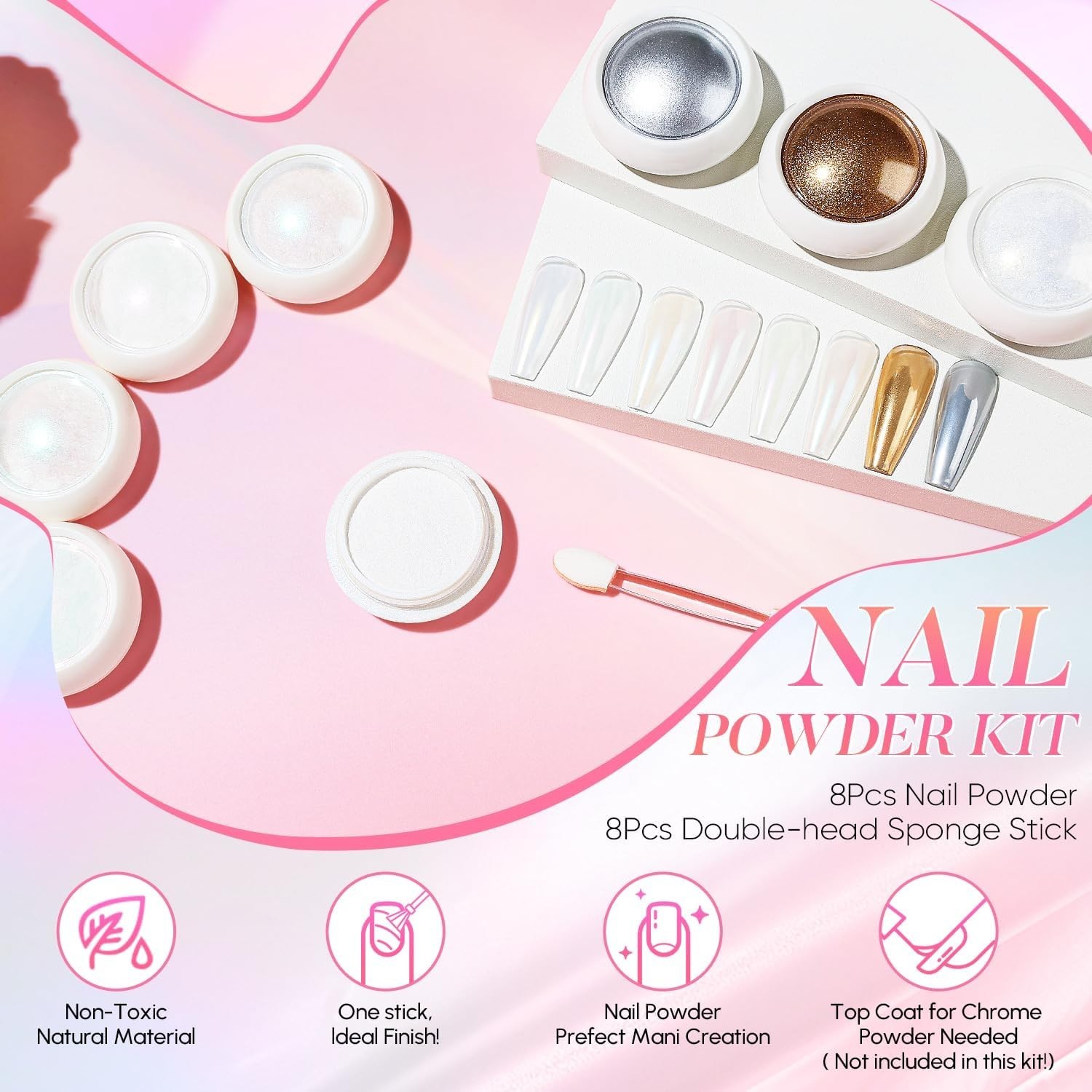 8-Color Pearl Chrome Nail Powder Set – Holographic Pigment Collection