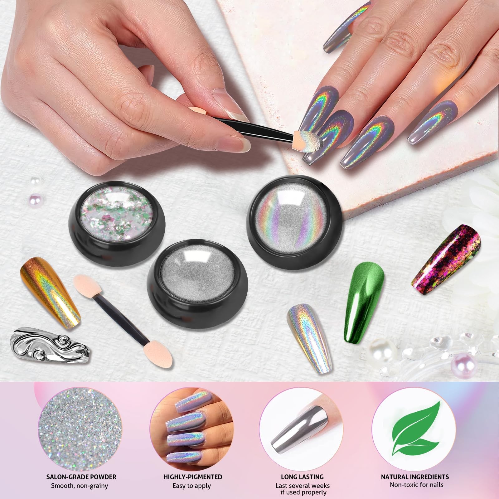 Mirror Chrome Nail Powder Kit, 40 Colors for Nail Art