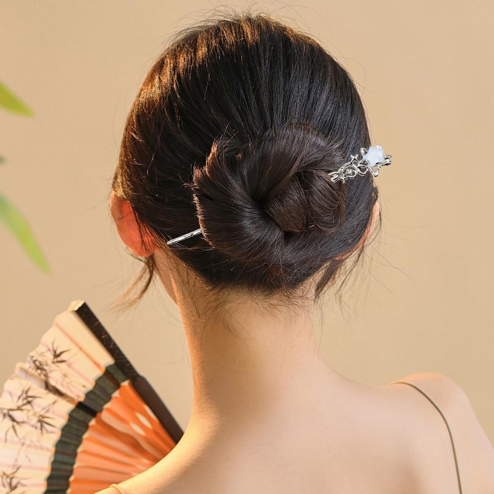 4PCS Star Moon Hair Sticks for Buns Long 1 Count (Pack of 4), Silver