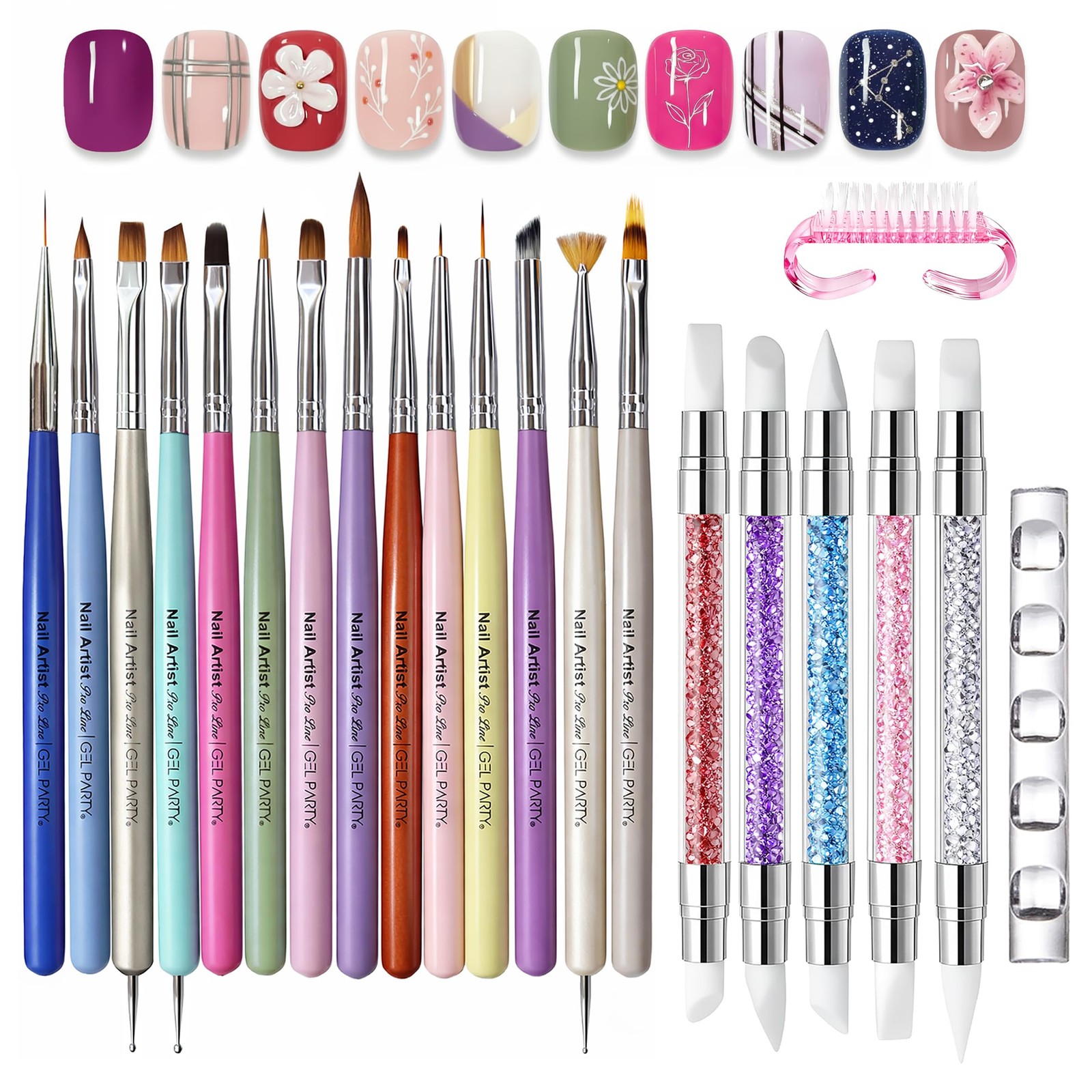 GELPARTY 21 Pcs Pastel Nail Art Brush Set for Gel Polish, Acrylic & Ombre – P…