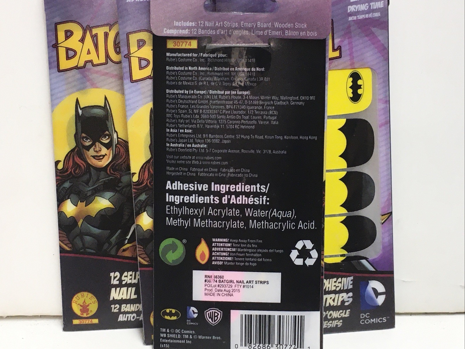 LOT OF 4 BATGIRL SELF ADHESIVE NAIL STRIPS BY DC COMICS EACH 12 COUNT
