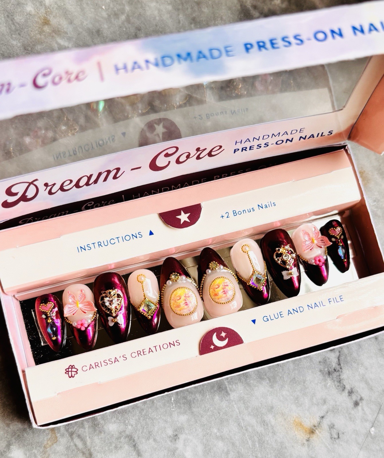 Carissa’s Creations Handmade DreamCore Press-On Nails Long Almond, Glue
