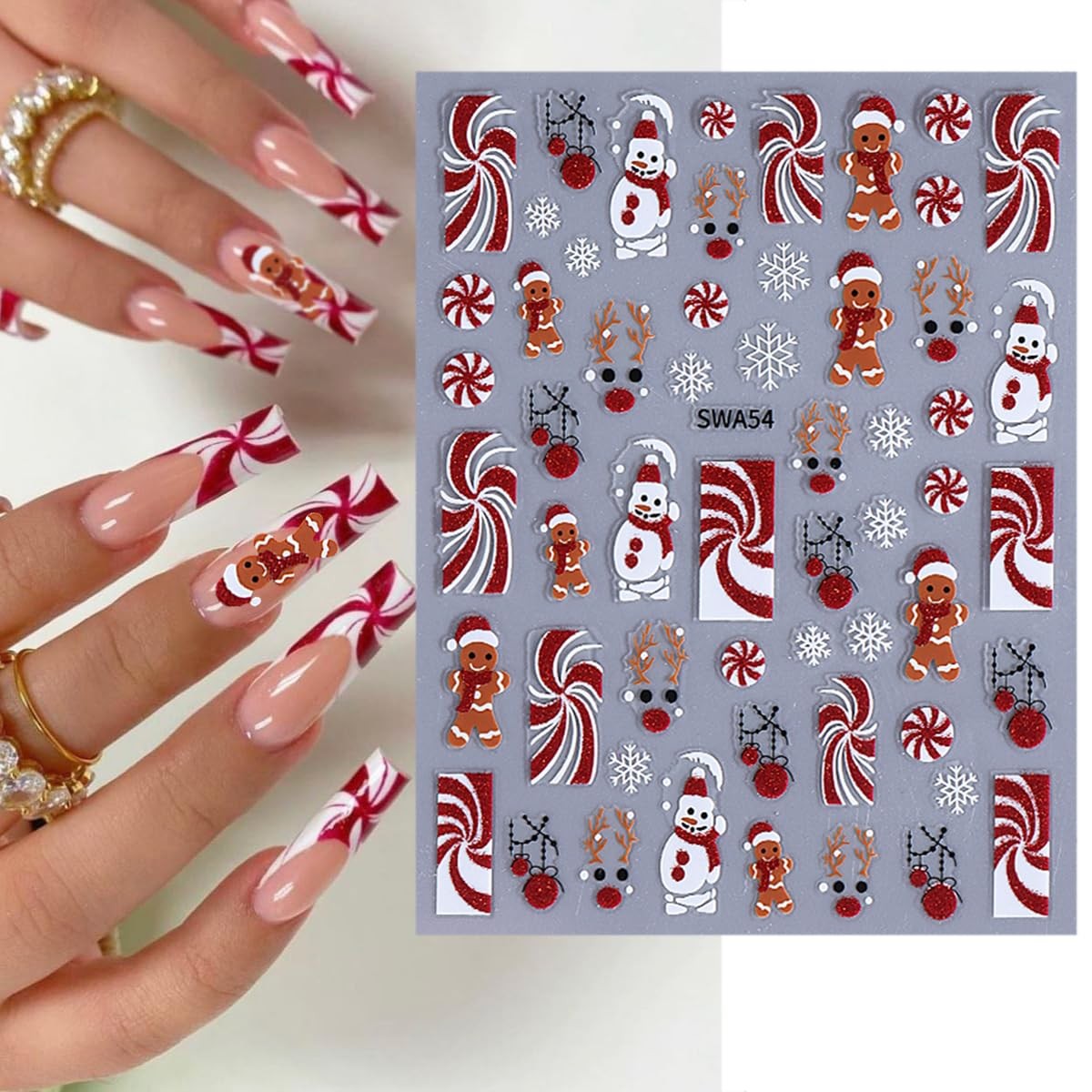 New Year Nail Stickers 3D Self-Adhesive Decals Decoration Supplies for Women