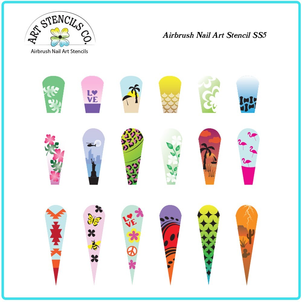Airbrush Nail Art Design Stencil Strips 6 pc Set Florals and Scenes ss5