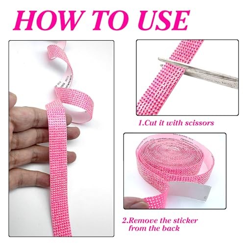 Self Adhesive Rhinestone Ribbon Crystal Strips, 3 Yards Bling Christmas Pink AB
