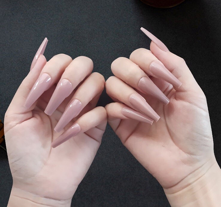 Handmade Press On Nails – Glossy Long Coffin Fake Nails Black Red Blue #B-1169-G