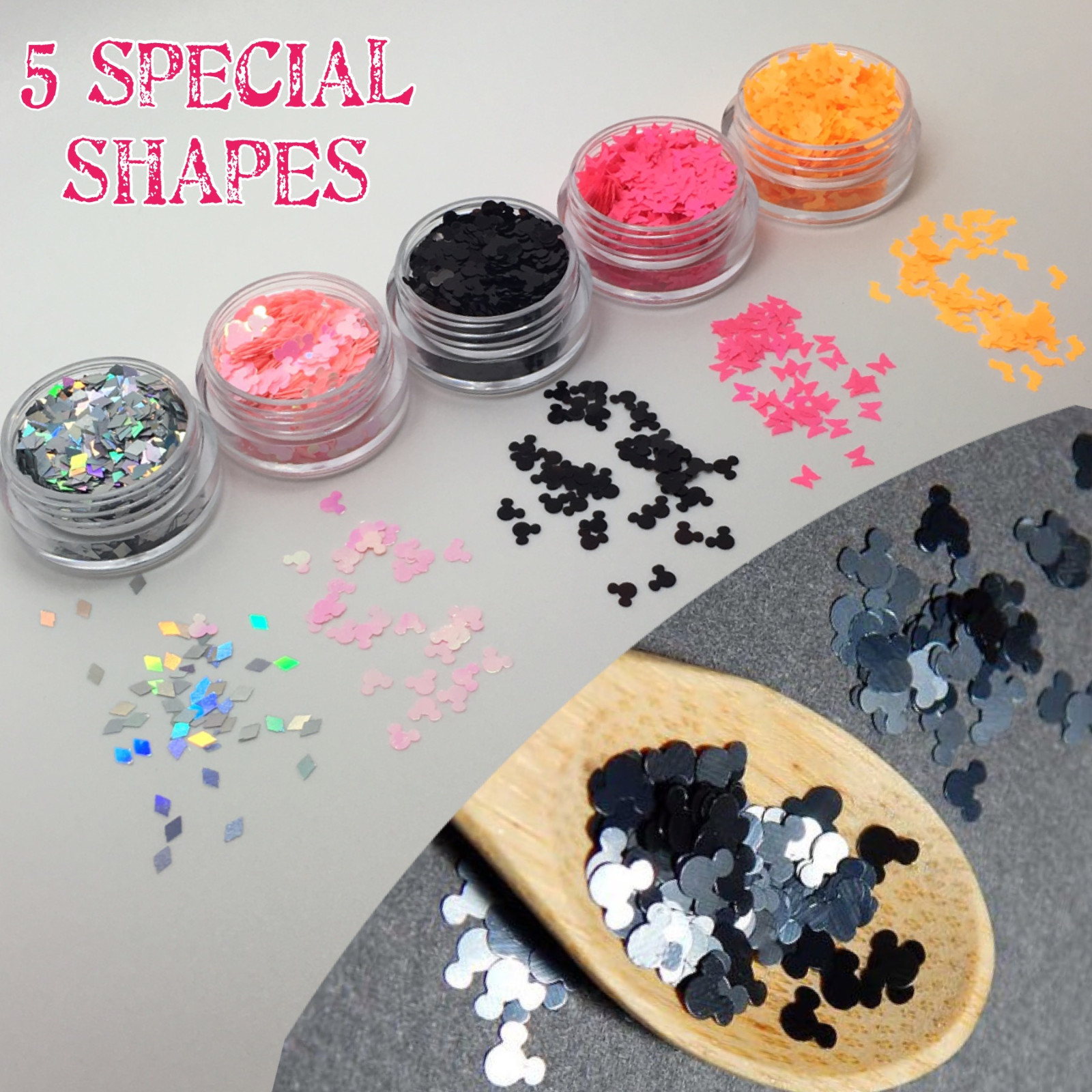 GLITTER Sequins Shape HALLOWEEN Nail Art Decoration MICKEY HOLOGRAPHIC MOUSE 3D