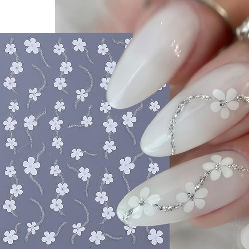 6 Sheets Flower Nail Art Stickers 3D Self-Adhesive Glitter heart flower lines