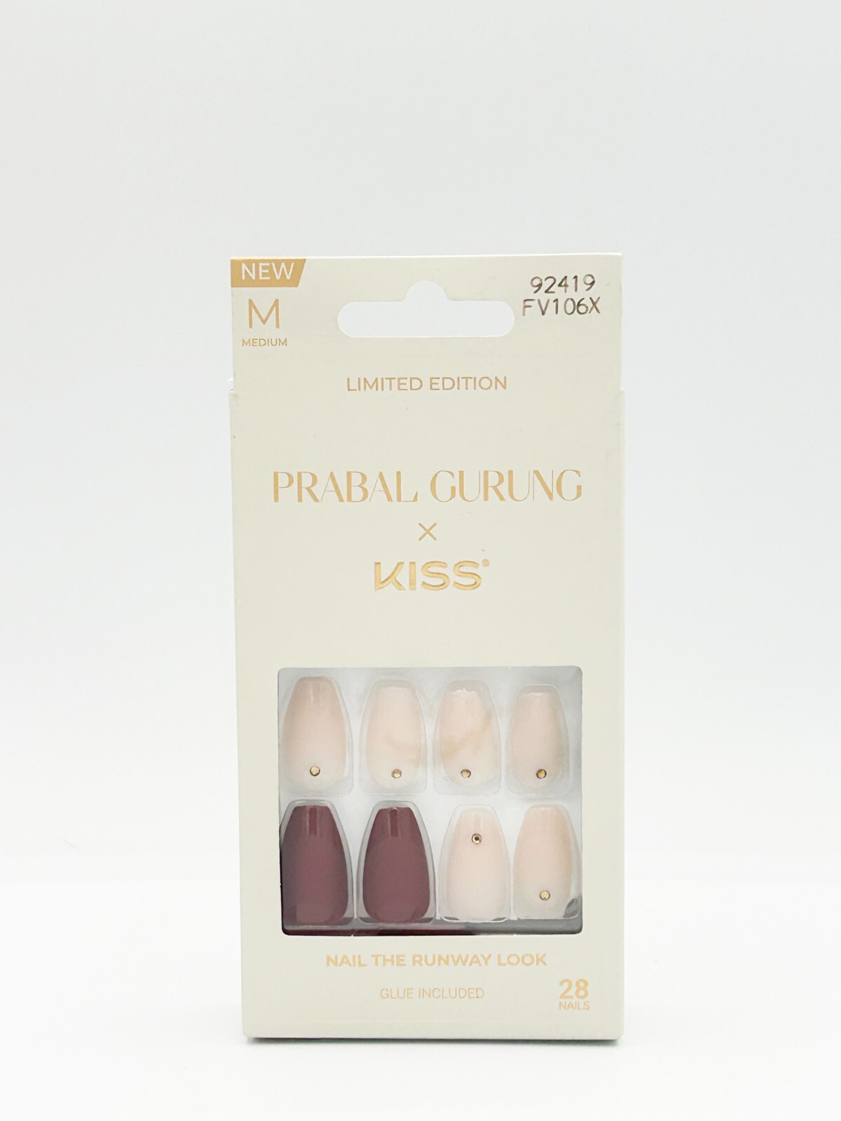 Kiss Limited Edition Glue-On Medium Length Nails, Textured Patter Pink/Red 92419
