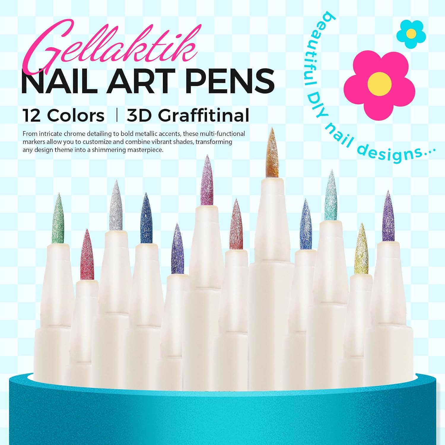 12 Colors Metallic Nail Art Pens 0.5Mm, Waterproof Quick Dry for Nail DIY | Acry