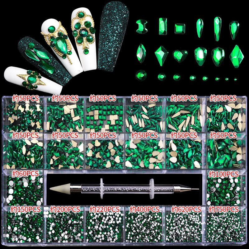 Nail Art Rhinestones Kit 3D Alloy Gems Crystal Nail Art Decorations Diamonds DIY