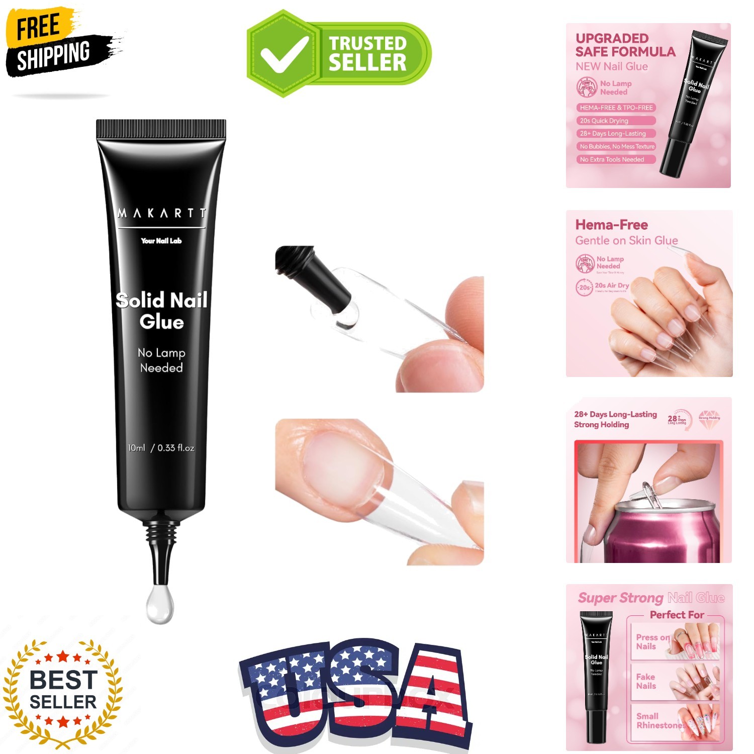 Hema-Free Semi Solid Nail Glue, Upgraded Super Strong Nail Glue for Press On …