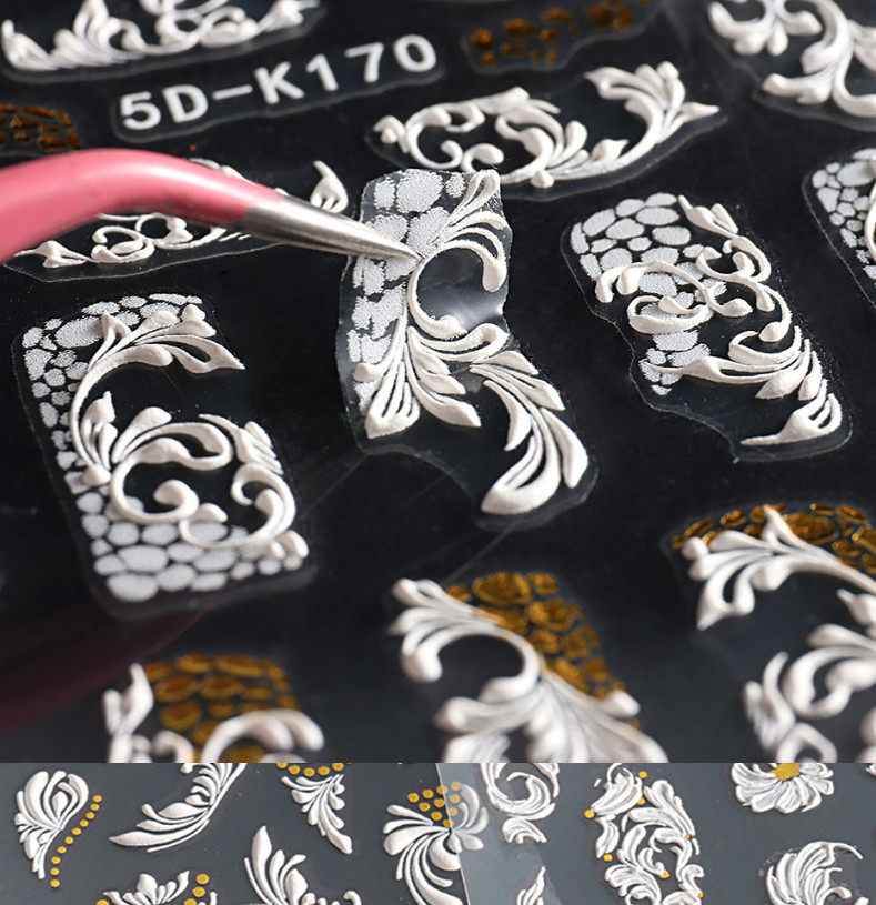5D Nail Stickers Embossed White Rose Flower Decals Art Decora Wedding Party NH7