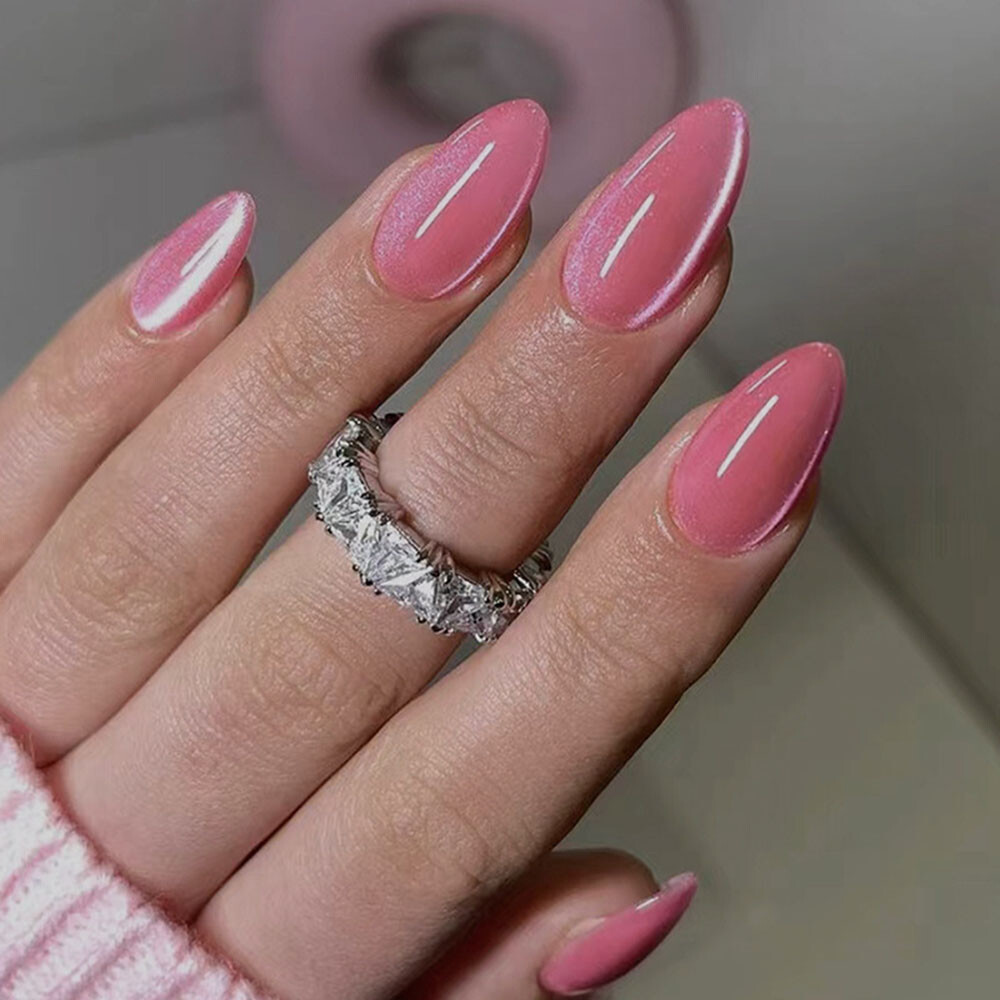 Diamond Cat Eye False Nails Medium Square Press on Nails for Nail Art 24pcs