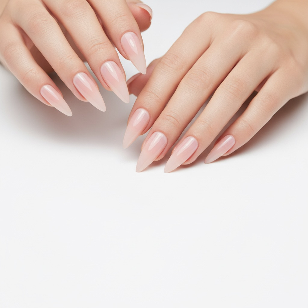 Natural Nude Pink Press On Nails Extra Long Sharp Stiletto False Tips Fake Nails