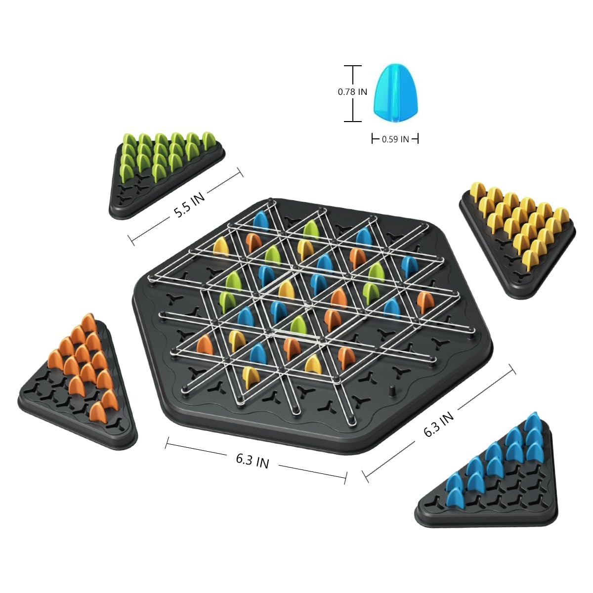 Chain Triangle Chess Game, Geometric 1.5 inches x 9 inches, Monochrome
