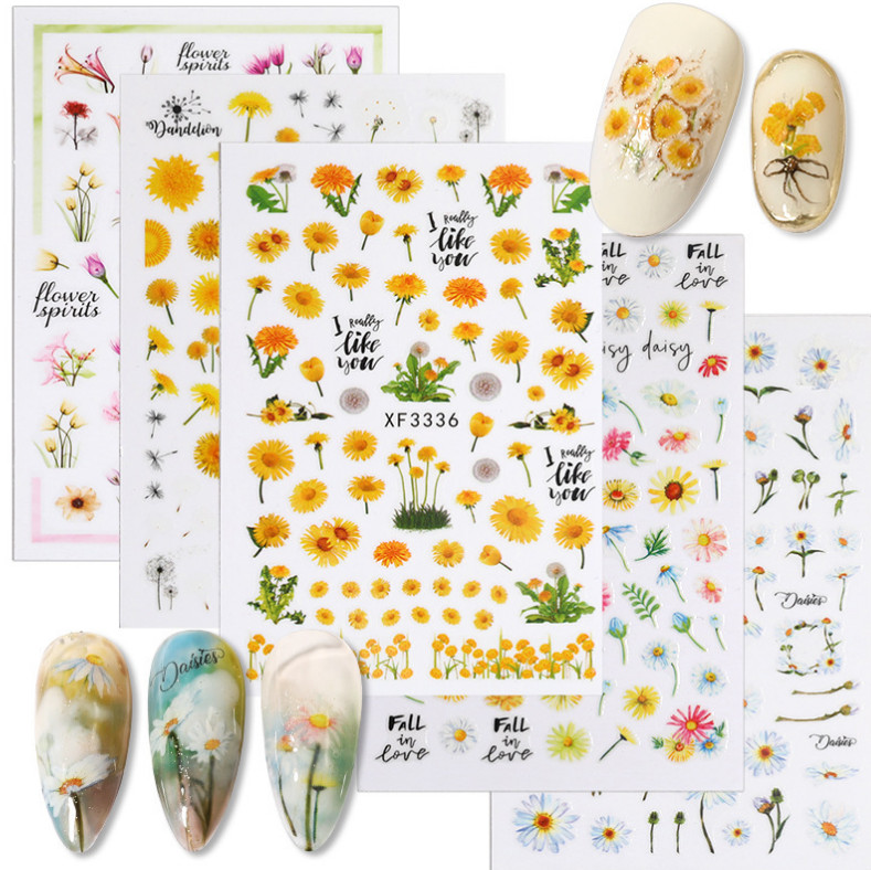 3D Nail Art Stickers Dandelion Daisy Flower Series Manicure Gel Decor DIY NS33