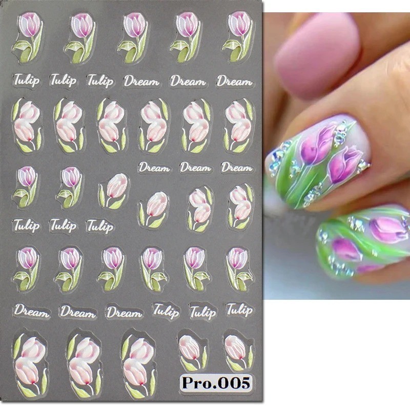 5D Embossed Floral Nail Art Stickers — Decals for Manicure Decoration