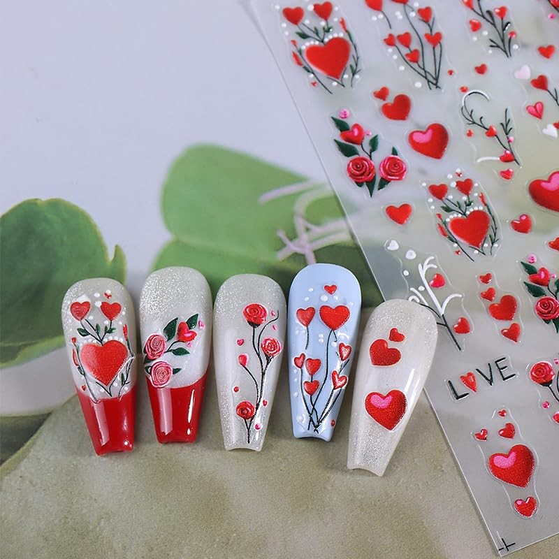 Valentine’s Day Nail Art Stickers Decals 5D Embossed Angel Heart Nail Style1