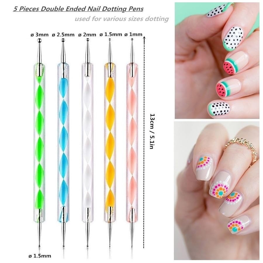 21Pcs Nail Art Brushes Set, 1 Resin Nail Art Palette, 5 Nail Art Dotting Pens…