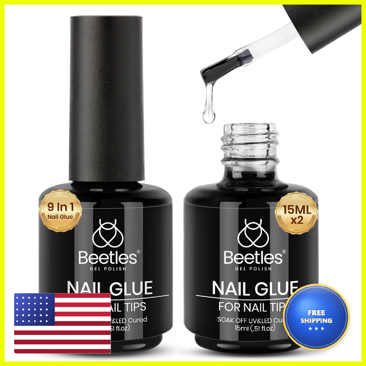 Beetles Gel Polish 9 In 1 Gel Nail Glue For Clear Acrylic Nail Tips 2 Pcs 15Ml