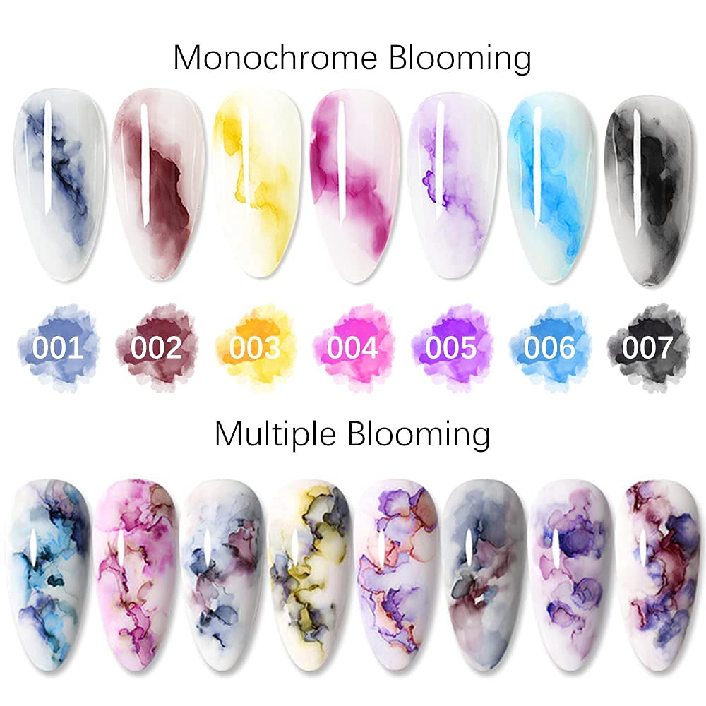Blooming Nail Polish Watercolor Ink Marble Nail Art Blossom Effect Manicure for