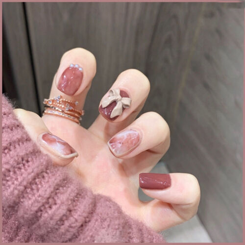 24pcs/set Short Fake Nails for Women Girls Press on False Nail Art Reusable