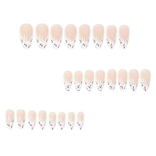 Press on Nails Almond Medium Length Glossy Full Cover Acrylic White French
